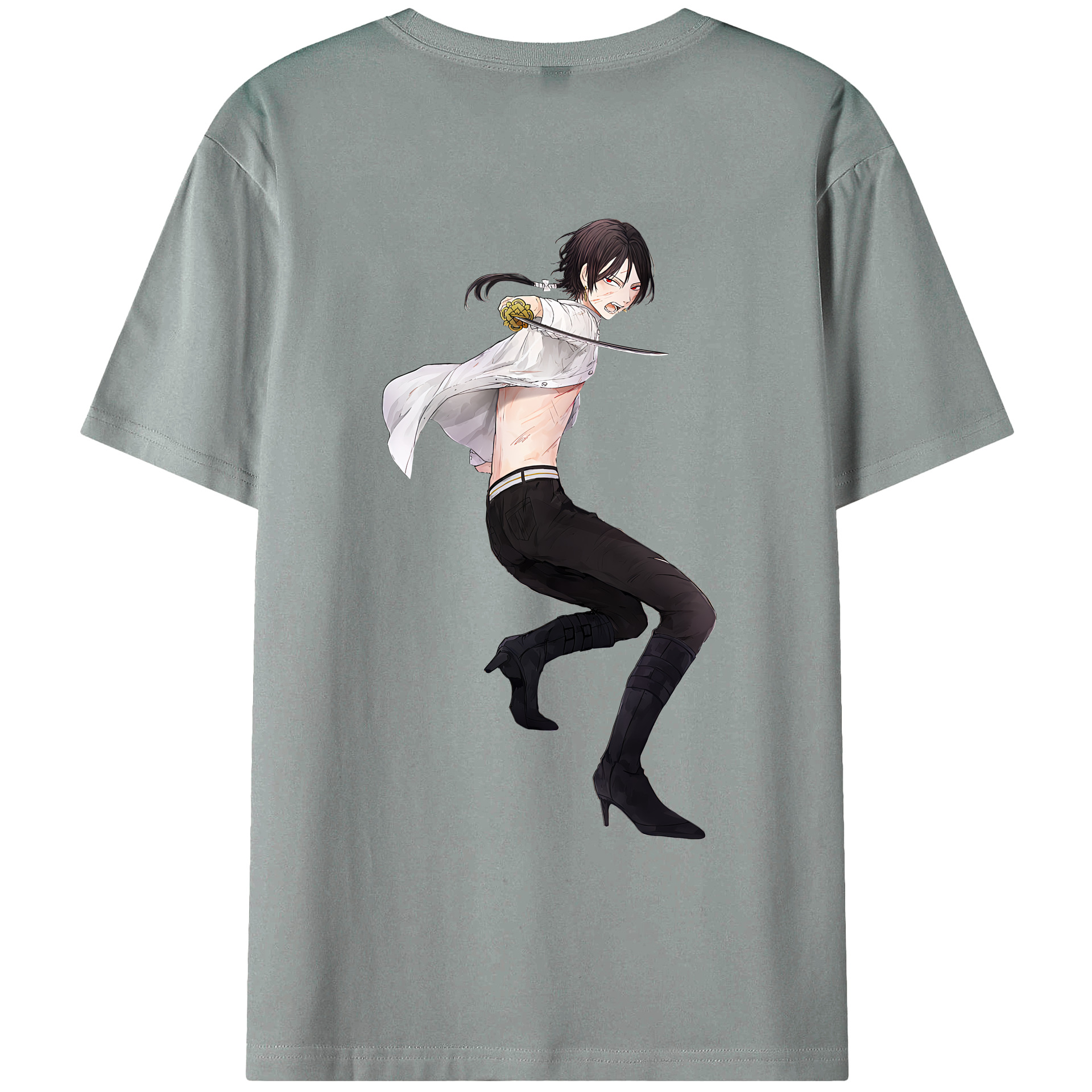 （画像用） 刀剣乱舞 Touken Ranbu 綿100％ メンズ半袖Tシャツ（バックプリント） 通気性
